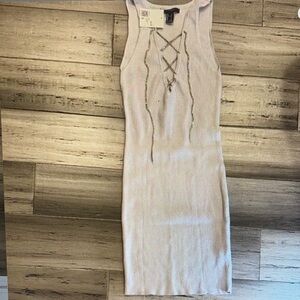 Forever 21 Lace-Up Ribbed Midi Dress - Light Gray